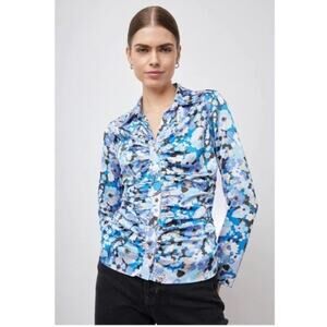 NWT Rails Lisa Zinnia Blue Floral Ruched Top